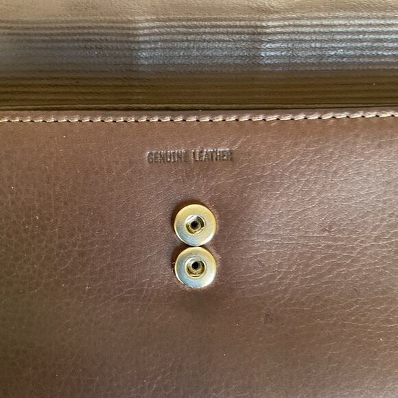 Y2K Brown Genuine Leather Checkbook Wallet Vintage 90s–2000s - Picture 3 of 8